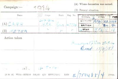 Carr Irish brigade medal card