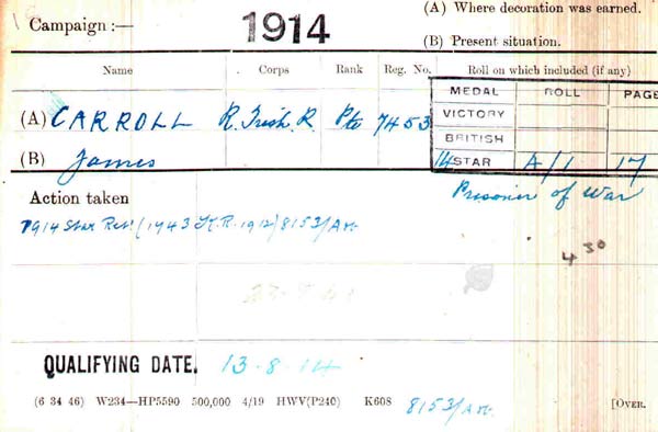 James Carroll medal card