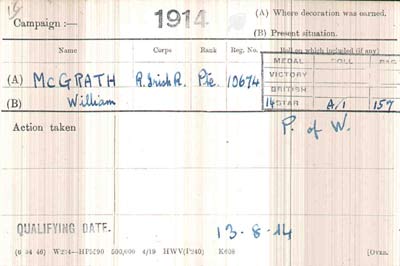 william mcgrath, pow, medal card